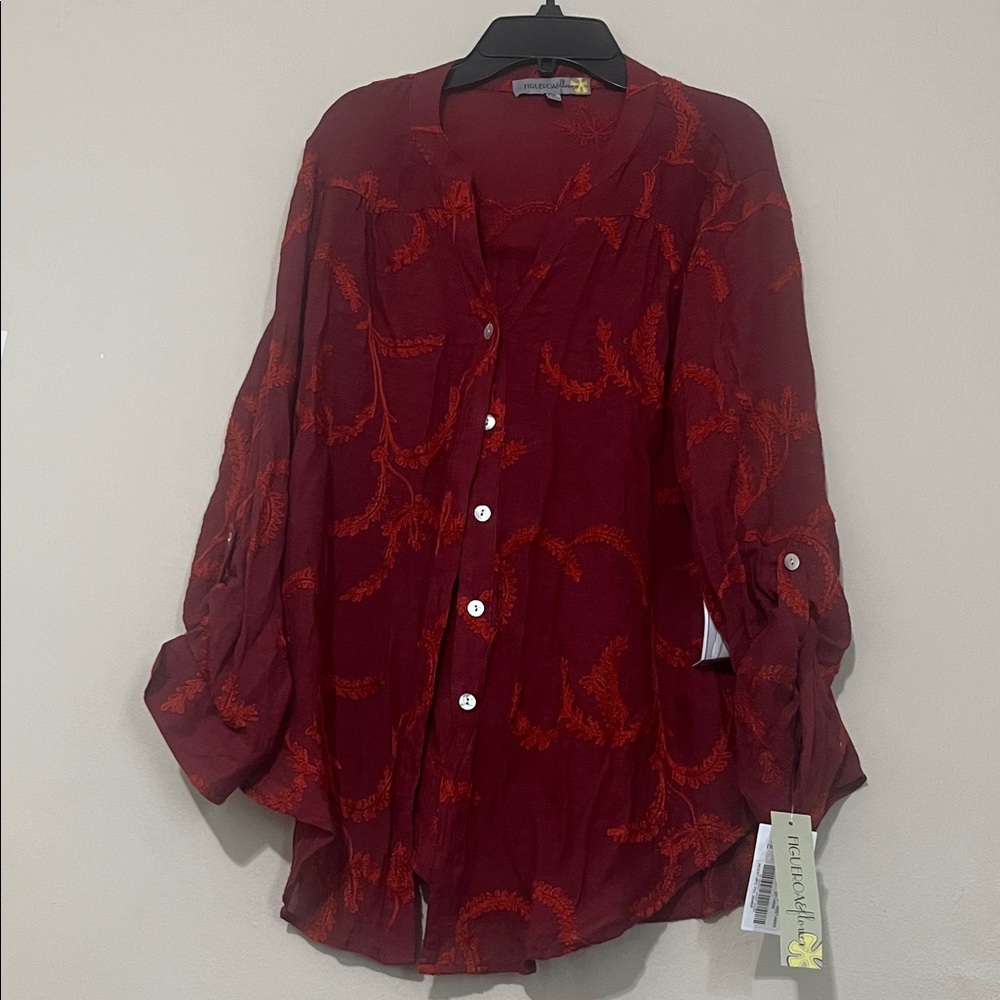 Red Button-Up Blouse